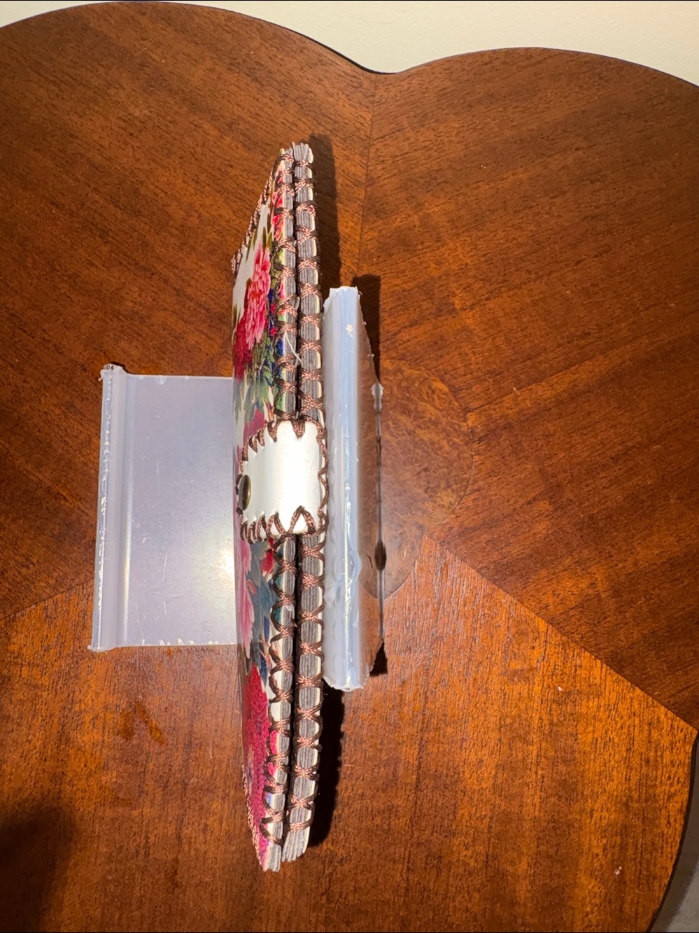 Floral Leather Wallet long wallet clutch Pink & Red Peony Print whip stitching - Picture 6 of 13